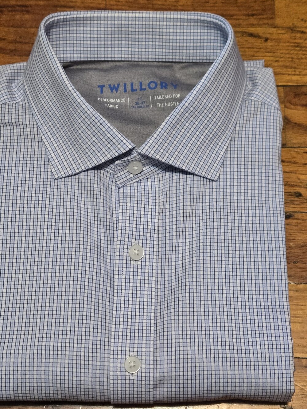 Twillory Light Blue Mini-Check Dress Shirt Men's Tailored Fit Performance Fabric